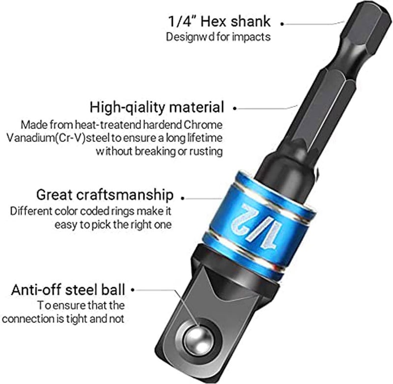 CIGOTU Impact Grade Socket Adapter Set - 3 Pcs Extension Drill Bit Socket Wrench Adapter for Impact Driver 1/4 3/8 1/2" Drive, 105 Degree Right Angle Drill Attachment for Household Workplace Industry - Image 3